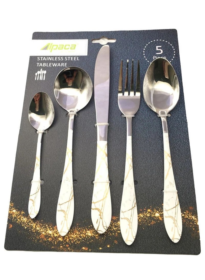 5-Piece Premium Cutlery Set Knife Fork Spoon Combination Silver/White/Gold