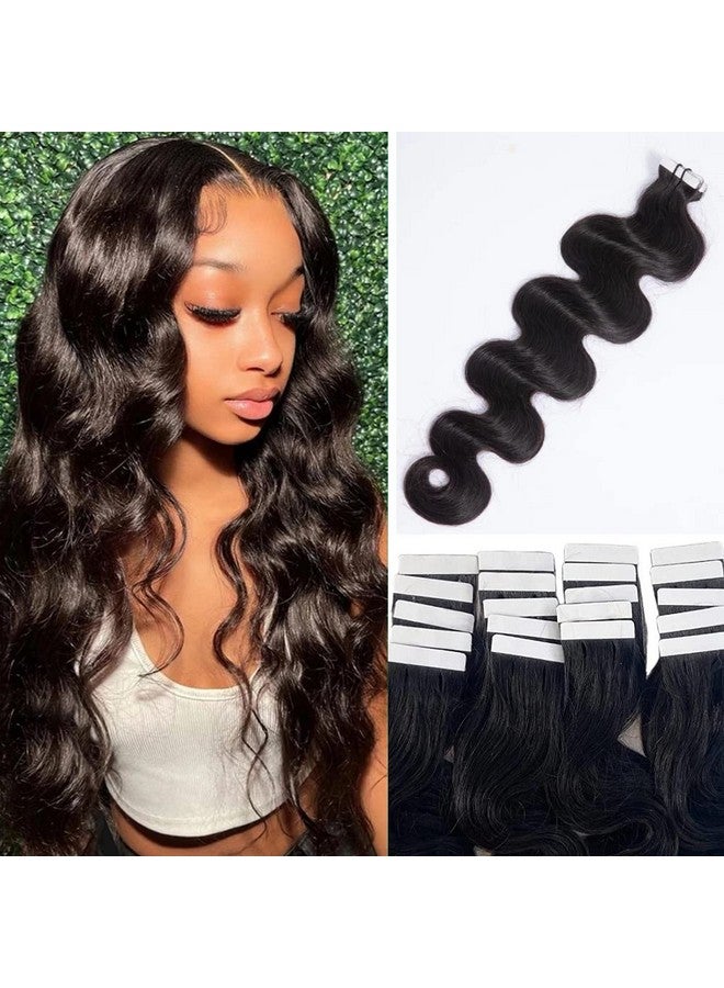 Smartinnov Invisible Hair Extensions Natural Wavy Tape Ins For Black Women Brazilian Human Hair Extensions 20 Inch 20Pcs 50Grams Double Sided Long Body Wave Pu Tape Ins Double Side Skin Weft Real Human Hair - Image 1