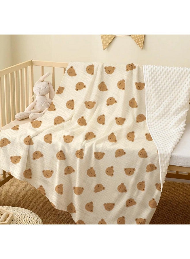 Knirose Fluffy-Backed Swaddle Blankets Baby Double Layer Muslin 100% Cotton Front Nursery Plush Dotted Fleece Back Receiving Bed Quilt Blanket for Unisex Newborn Baby Toddler Boys Girls 30 x 41 Inches - Image 2