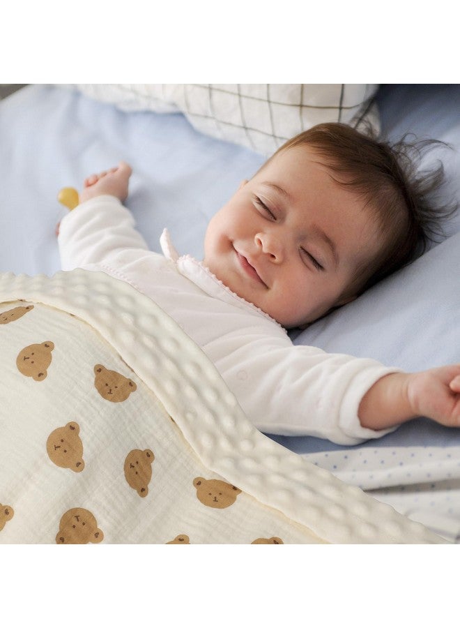 Knirose Fluffy-Backed Swaddle Blankets Baby Double Layer Muslin 100% Cotton Front Nursery Plush Dotted Fleece Back Receiving Bed Quilt Blanket for Unisex Newborn Baby Toddler Boys Girls 30 x 41 Inches - Image 3