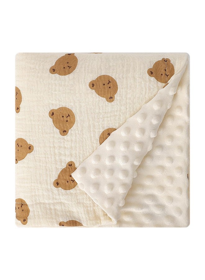 Knirose Fluffy-Backed Swaddle Blankets Baby Double Layer Muslin 100% Cotton Front Nursery Plush Dotted Fleece Back Receiving Bed Quilt Blanket for Unisex Newborn Baby Toddler Boys Girls 30 x 41 Inches - Image 1