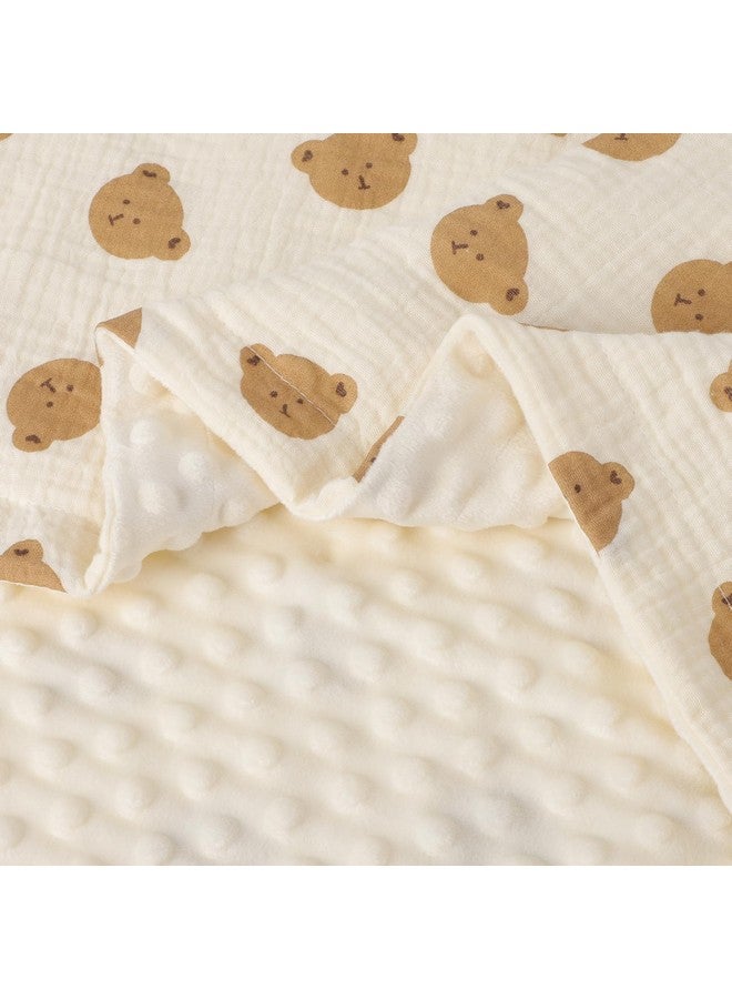 Knirose Fluffy-Backed Swaddle Blankets Baby Double Layer Muslin 100% Cotton Front Nursery Plush Dotted Fleece Back Receiving Bed Quilt Blanket for Unisex Newborn Baby Toddler Boys Girls 30 x 41 Inches - Image 4