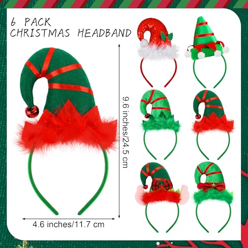 Aodaer 6 Pack Christmas Headband Elf Hat Costume Headwear Christmas Hair Hoop for Christmas Party Holiday Favors Elves Party Decoration - Image 5