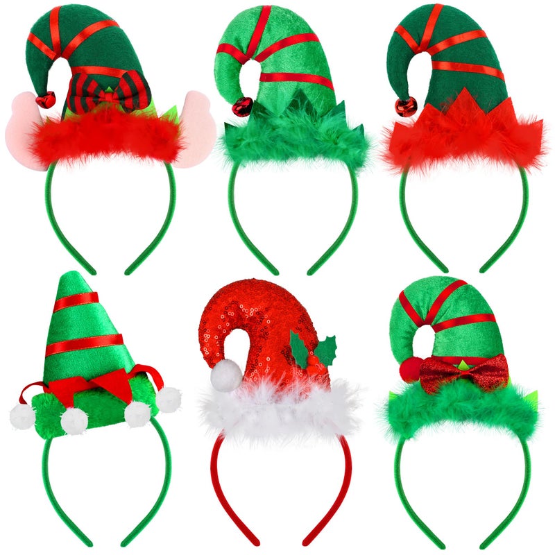 Aodaer 6 Pack Christmas Headband Elf Hat Costume Headwear Christmas Hair Hoop for Christmas Party Holiday Favors Elves Party Decoration - Image 3