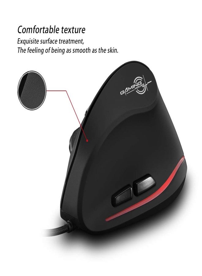 ZELOTES ماوس عمودي مريح زيلوتس T20، 3200 DPI 6 أزرار LED بصري سلكي مخصص للألعاب لجهاز الكمبيوتر المحمول، الكمبيوتر الشخصي، ماك، سطح المكتب، اللابتوب (أسود) - Image 5