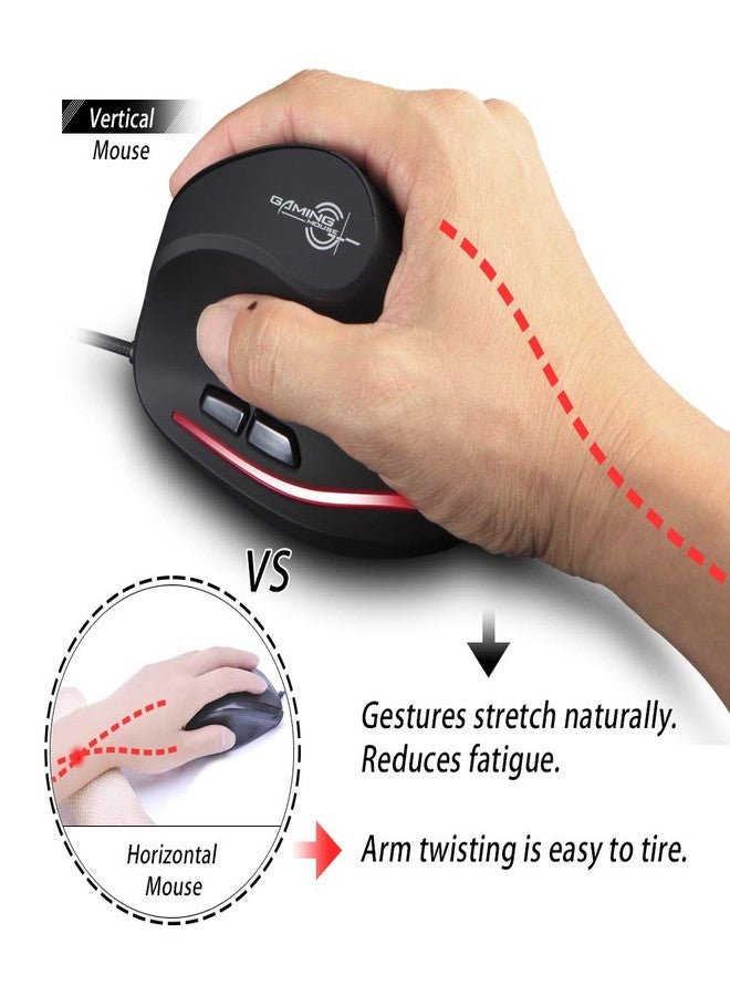 ZELOTES ماوس عمودي مريح زيلوتس T20، 3200 DPI 6 أزرار LED بصري سلكي مخصص للألعاب لجهاز الكمبيوتر المحمول، الكمبيوتر الشخصي، ماك، سطح المكتب، اللابتوب (أسود) - Image 3