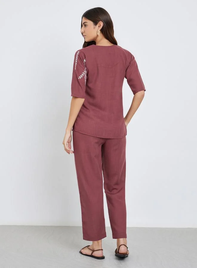 Maxim Creation Maxim Creation Women Embroidered Panel Top and Pants Co-Ords
