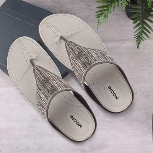 Mochi Women Grey Synthetic Leather Flat Comfort Chappal UK/6 EU/39 (32-824) - Image 2