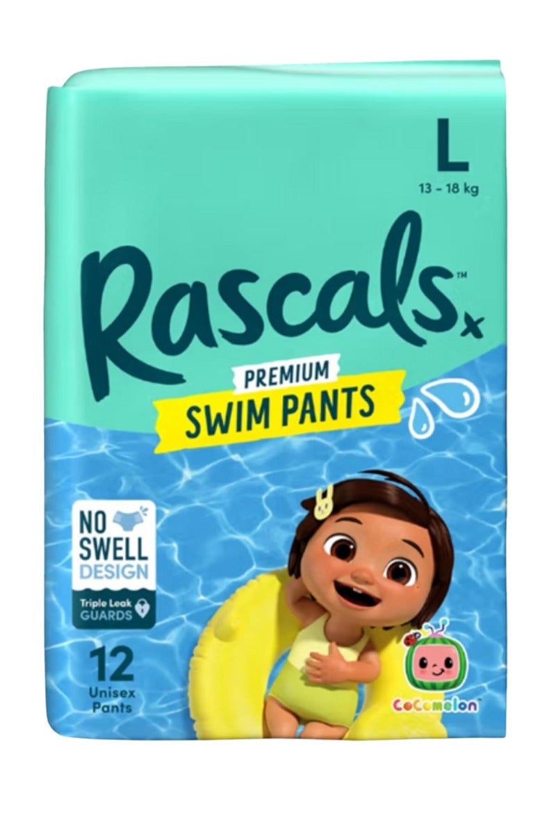 Rascals Cocomelon Premium Baby Swimming Diaper Pants - Advanced Leak Protection Swimming Diaper Pants For Little Swimmers - Extra Stretchy Waistband Swim Pants Size 5 (13-18 Kg) - Pack of 12 - Image 1