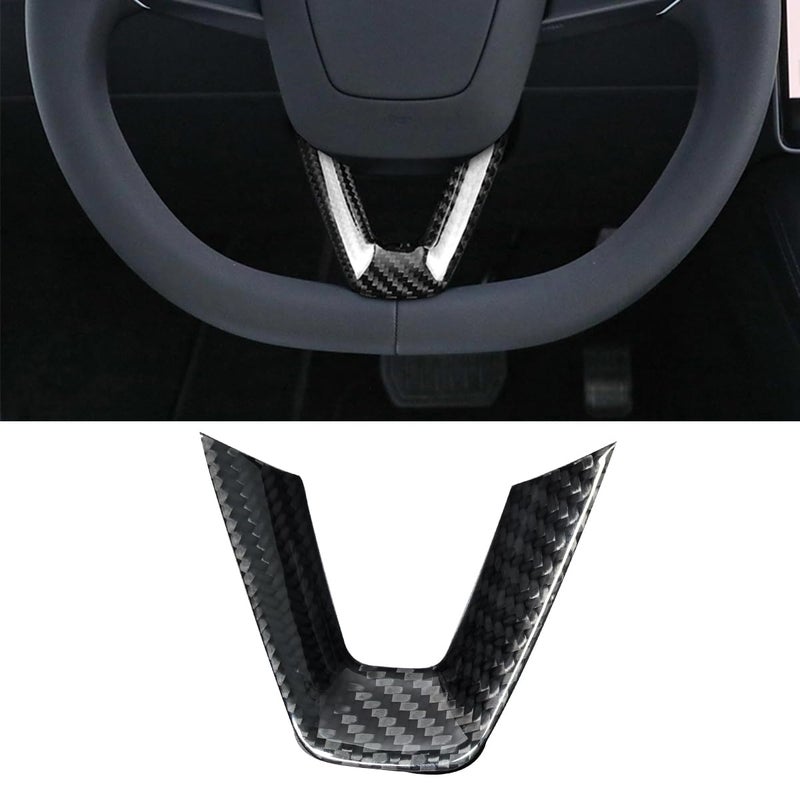 FANXIN Real Carbon Fiber Steering Wheel Trim Cover Compatible with Tesla Model 3 Highland 2024 2025 Steering Wheel Accessories 3K Carbon Fiber TrimGloss Twill Weave