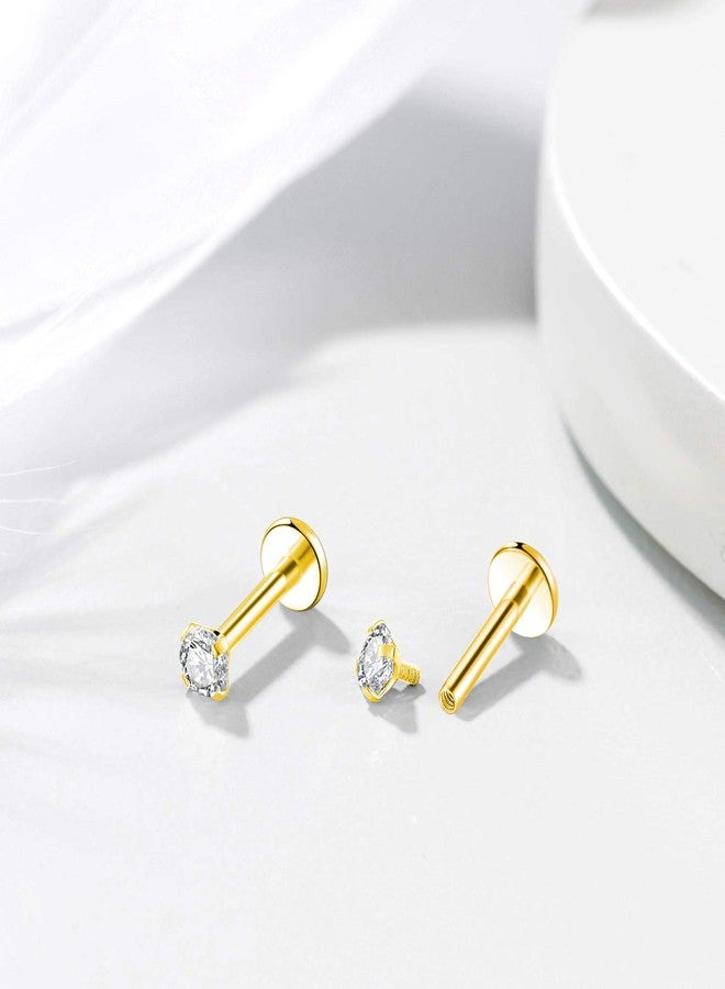 KaseStyle G23 Titanium Labret Studs 16G Lip Earring Piercing Internally Threaded CZ Top Labret Monroe Helix Cartilage Tragus Piercing Studs (8mm 2 pairs gold triple&round CZ) - Image 5