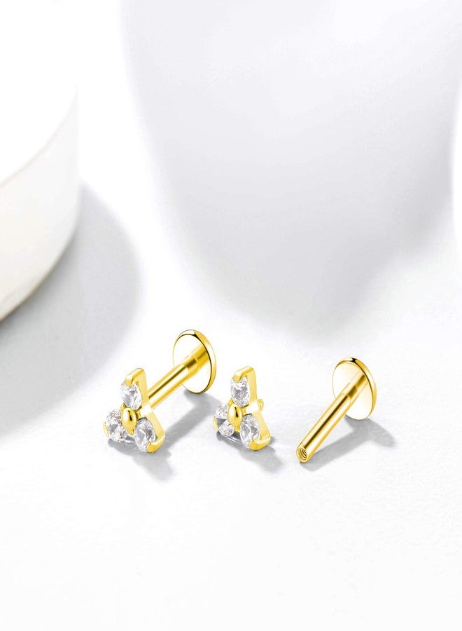 KaseStyle G23 Titanium Labret Studs 16G Lip Earring Piercing Internally Threaded CZ Top Labret Monroe Helix Cartilage Tragus Piercing Studs (8mm 2 pairs gold triple&round CZ) - Image 4