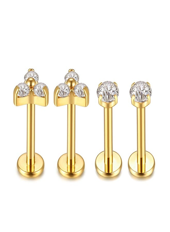 KaseStyle G23 Titanium Labret Studs 16G Lip Earring Piercing Internally Threaded CZ Top Labret Monroe Helix Cartilage Tragus Piercing Studs (8mm 2 pairs gold triple&round CZ) - Image 1