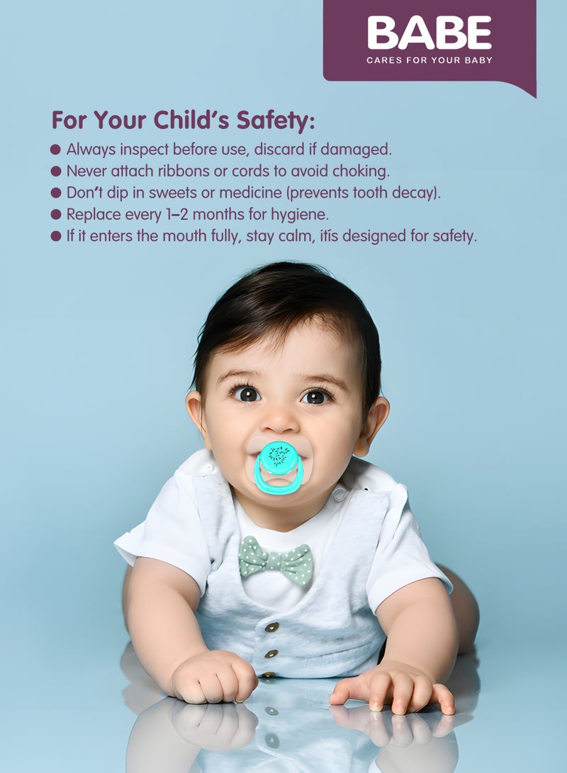 بابي BABE - لهايات أطفال فاخرة، من 0 إلى 6 أشهر، حلمة سيليكون، خالية من مادة BPA، لون أزرق (عبوة من قطعتين) - Image 5