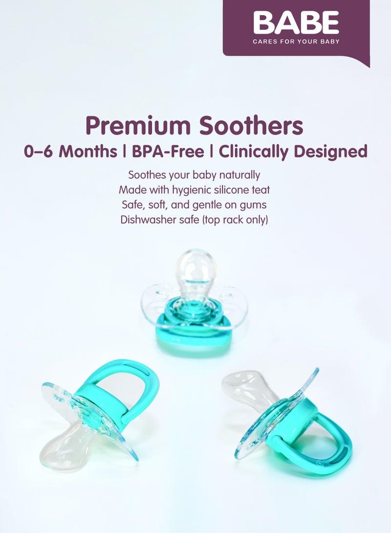 بابي BABE - لهايات أطفال فاخرة، من 0 إلى 6 أشهر، حلمة سيليكون، خالية من مادة BPA، لون أزرق (عبوة من قطعتين) - Image 3