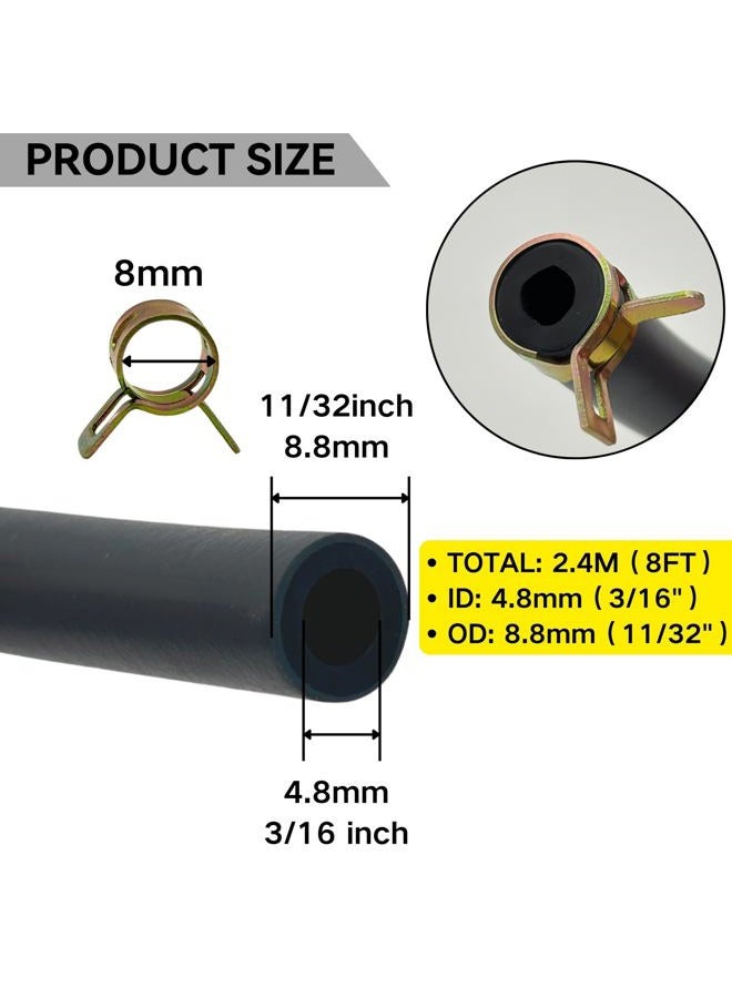YGQ 2.4M (8 Feet) 5mm (3/16 inch) ID Fuel Line for Honda Kawasaki Kohler Briggs & Stratton Predator Champion Generac Small Engines Mini Bike ATV Generator with 20 Clamps - Image 2