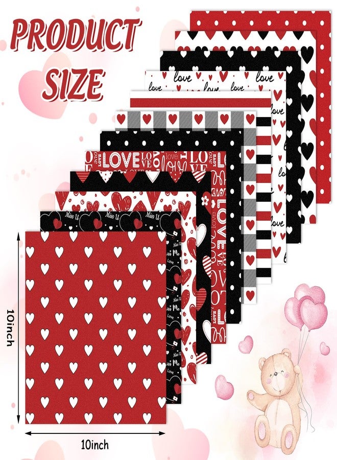 Whaline 12Pcs Valentine's Day Cotton Fabric Bundles 10 x 10 Inch Red Black Love Heart Fat Quarter Romantic Quilting Patchwork for DIY Handmade Sewing Craft - Image 2