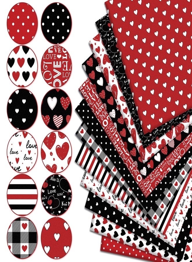 Whaline 12Pcs Valentine's Day Cotton Fabric Bundles 10 x 10 Inch Red Black Love Heart Fat Quarter Romantic Quilting Patchwork for DIY Handmade Sewing Craft - Image 3