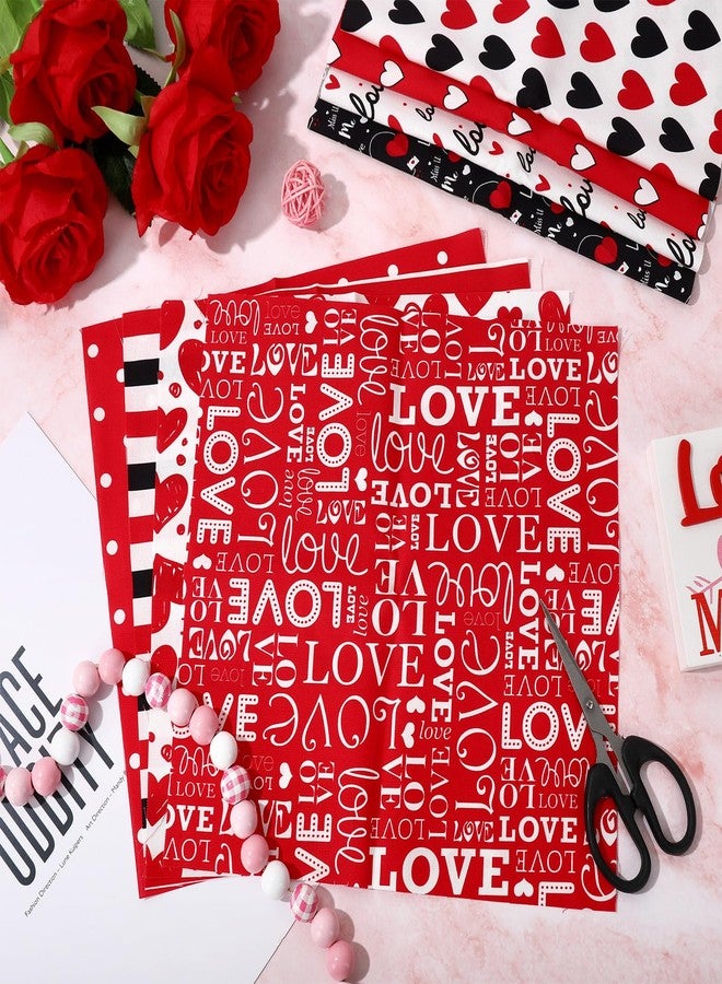 Whaline 12Pcs Valentine's Day Cotton Fabric Bundles 10 x 10 Inch Red Black Love Heart Fat Quarter Romantic Quilting Patchwork for DIY Handmade Sewing Craft - Image 4