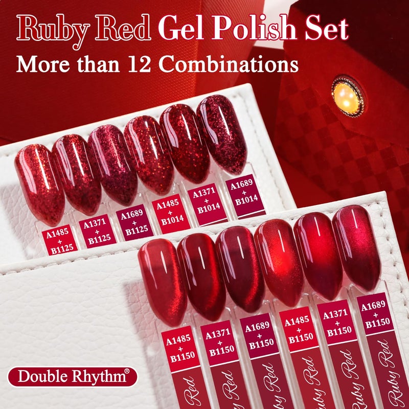 Double Rhythm 6 Pcs 15 ML Gel Polish Set Same Color Same Bottle Soak Off Gel Polish Kit Nail Art Manicure Salon DIY at Home for Women (Jelly Burgundy Red Glitter Silver -T6-56) - Image 3