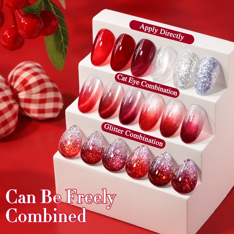 Double Rhythm 6 Pcs 15 ML Gel Polish Set Same Color Same Bottle Soak Off Gel Polish Kit Nail Art Manicure Salon DIY at Home for Women (Jelly Burgundy Red Glitter Silver -T6-56) - Image 4