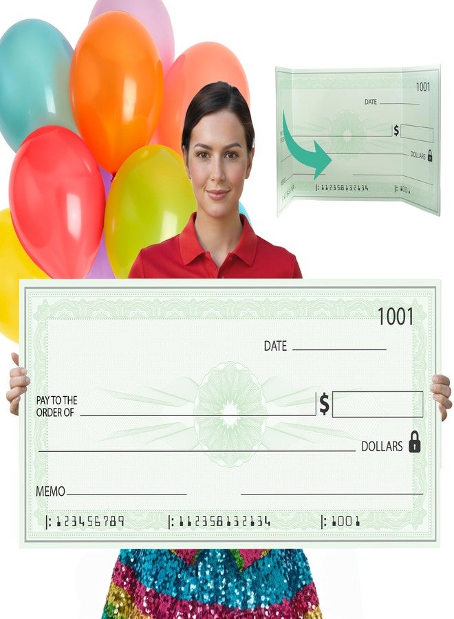 أوركا شيك عملاق | جائزة شيك مزيف كبير للعروض التقديمية، شيكات كبيرة للعروض التقديمية، شيكات فارغة قابلة للمسح الجاف كبيرة الحجم للعروض التقديمية - 31 × 13.5 - تتضمن أعواد تثبيت لعرض متين - Image 1