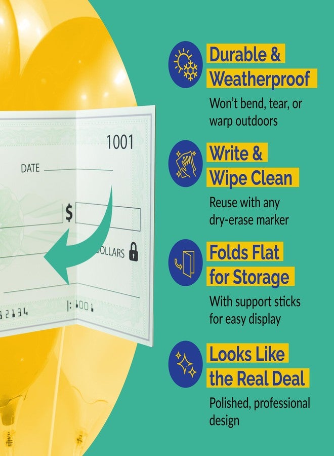 أوركا شيك عملاق | جائزة شيك مزيف كبير للعروض التقديمية، شيكات كبيرة للعروض التقديمية، شيكات فارغة قابلة للمسح الجاف كبيرة الحجم للعروض التقديمية - 31 × 13.5 - تتضمن أعواد تثبيت لعرض متين - Image 4