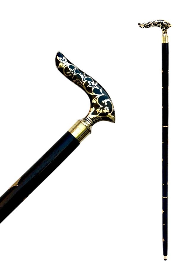 Treasure Lords Vintage Brass Handle Wooden Walking Cane for Men and Women, Elegant Victorian Style Walking Stick with Comfortable Grip, Durable Wooden Cane for Daily Use, Formal Wear, Costumes, Gifts, and Collectors - Image 1