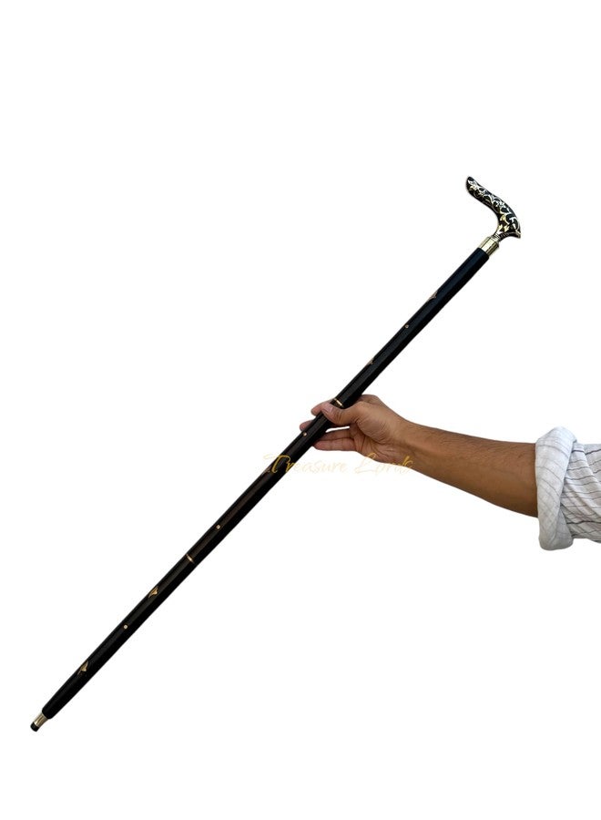 Treasure Lords Vintage Brass Handle Wooden Walking Cane for Men and Women, Elegant Victorian Style Walking Stick with Comfortable Grip, Durable Wooden Cane for Daily Use, Formal Wear, Costumes, Gifts, and Collectors - Image 2