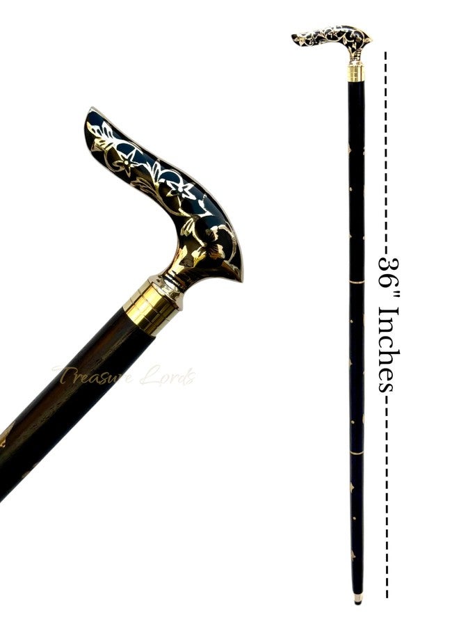 Treasure Lords Vintage Brass Handle Wooden Walking Cane for Men and Women, Elegant Victorian Style Walking Stick with Comfortable Grip, Durable Wooden Cane for Daily Use, Formal Wear, Costumes, Gifts, and Collectors - Image 4