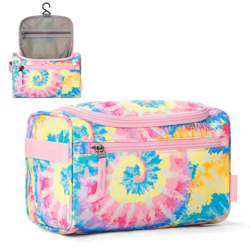 Choco Mocha Kids Toiletry Bag For Girls, Travel Waterproof Hanging Toiletry Bag For Girls, Tie Dye, Colorful - Image 1