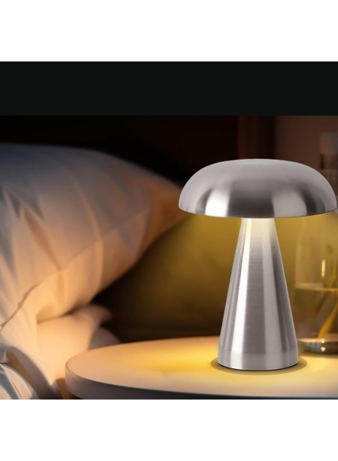 LEFAFA Portable LED Table Lamp, Cordless Mushroom Lamp, Rechargeable Table Lamp for Bedroom Desk, 3-Levels Brightness Touch Dimming Night Light  Desk Lamp for Bedroom Kid Room Dining Room(Silver) - Image 1