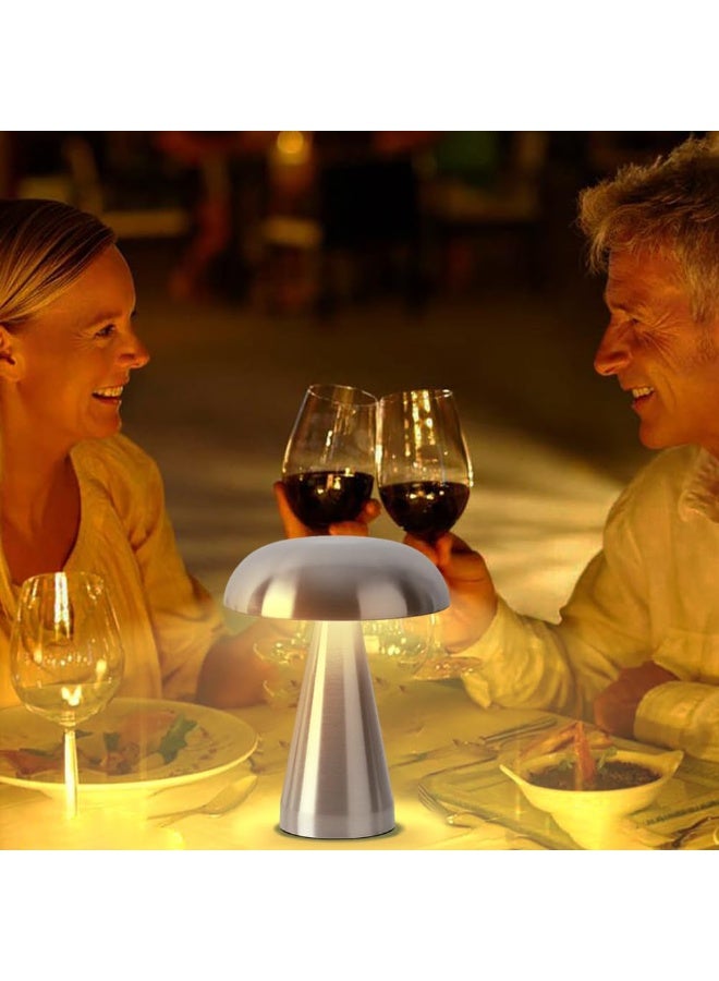 LEFAFA Portable LED Table Lamp, Cordless Mushroom Lamp, Rechargeable Table Lamp for Bedroom Desk, 3-Levels Brightness Touch Dimming Night Light  Desk Lamp for Bedroom Kid Room Dining Room(Silver) - Image 5