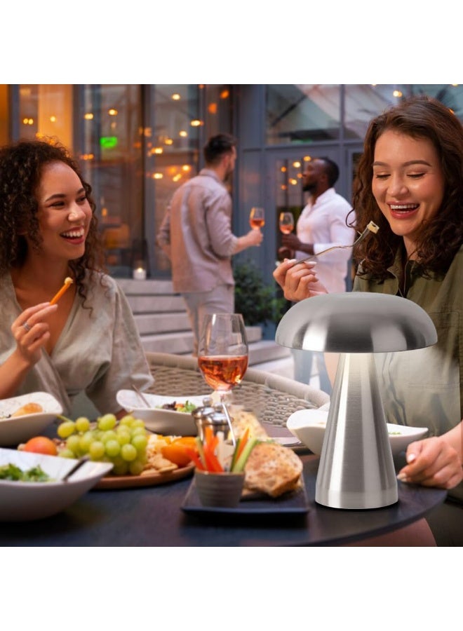 LEFAFA Portable LED Table Lamp, Cordless Mushroom Lamp, Rechargeable Table Lamp for Bedroom Desk, 3-Levels Brightness Touch Dimming Night Light  Desk Lamp for Bedroom Kid Room Dining Room(Silver) - Image 4