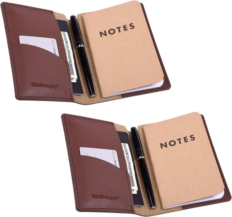 Wisdompro Journal Cover, 2 Pack PU Leather Notebook Cover for Field Notes, or Other 3.5" x 5.5" Pocket Notebooks - Brown - Image 1