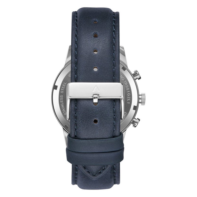 ترندا ساعة TRNDA للرجال من الفولاذ المقاوم للصدأ - سوار جلدي أزرق أنيق ومينا فضي فريد - Image 5