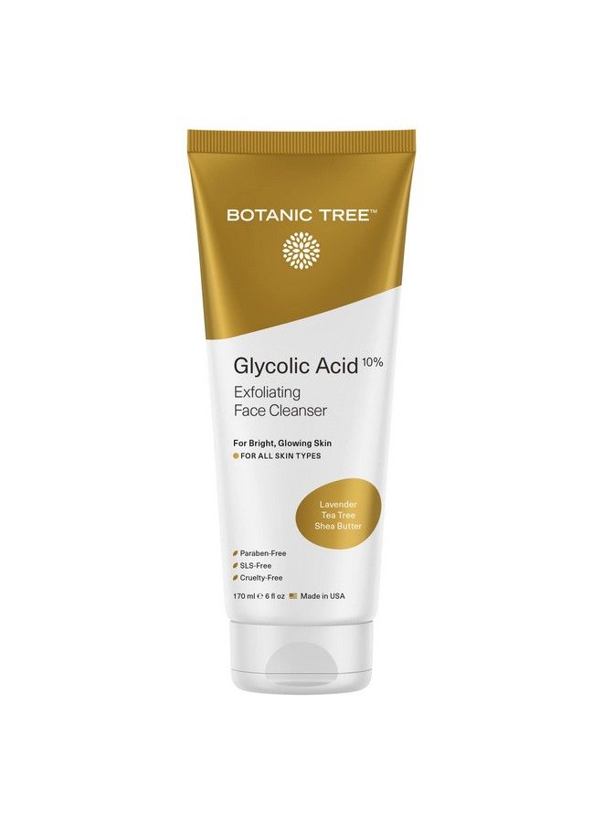 Botanic Tree غسول وجه حمض الجليكوليك مقشر للوجه للعناية بالبشرة وعلاج حب الشباب مقشر للوجه 10% حمض جليكوليك و 6% حمض ساليسيليك 6 أونصة سائلة - Image 1