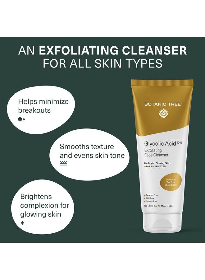 Botanic Tree غسول وجه حمض الجليكوليك مقشر للوجه للعناية بالبشرة وعلاج حب الشباب مقشر للوجه 10% حمض جليكوليك و 6% حمض ساليسيليك 6 أونصة سائلة - Image 4