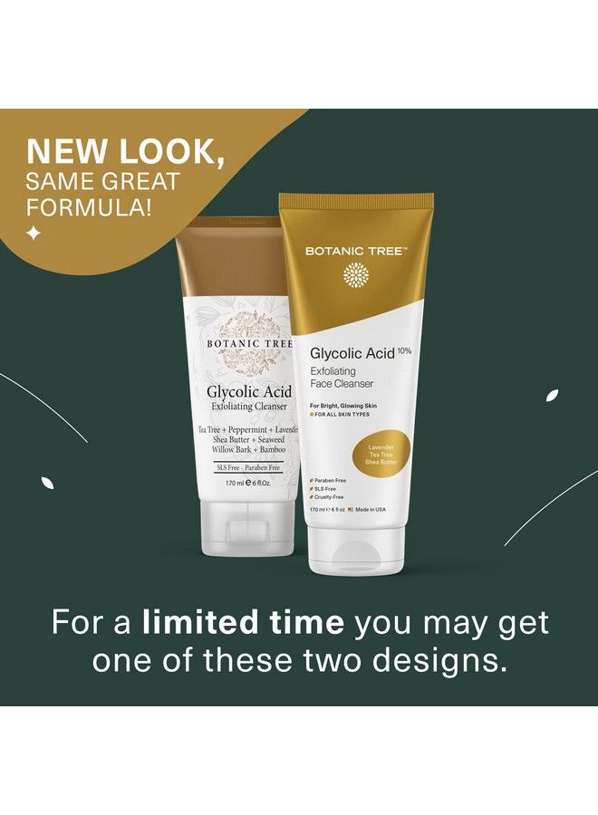 Botanic Tree غسول وجه حمض الجليكوليك مقشر للوجه للعناية بالبشرة وعلاج حب الشباب مقشر للوجه 10% حمض جليكوليك و 6% حمض ساليسيليك 6 أونصة سائلة - Image 3