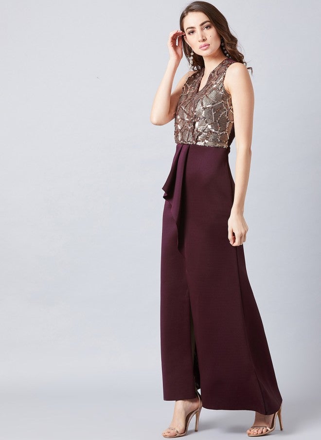 Athena Burgundy Embellished Maxi Dress for Women - Image 3