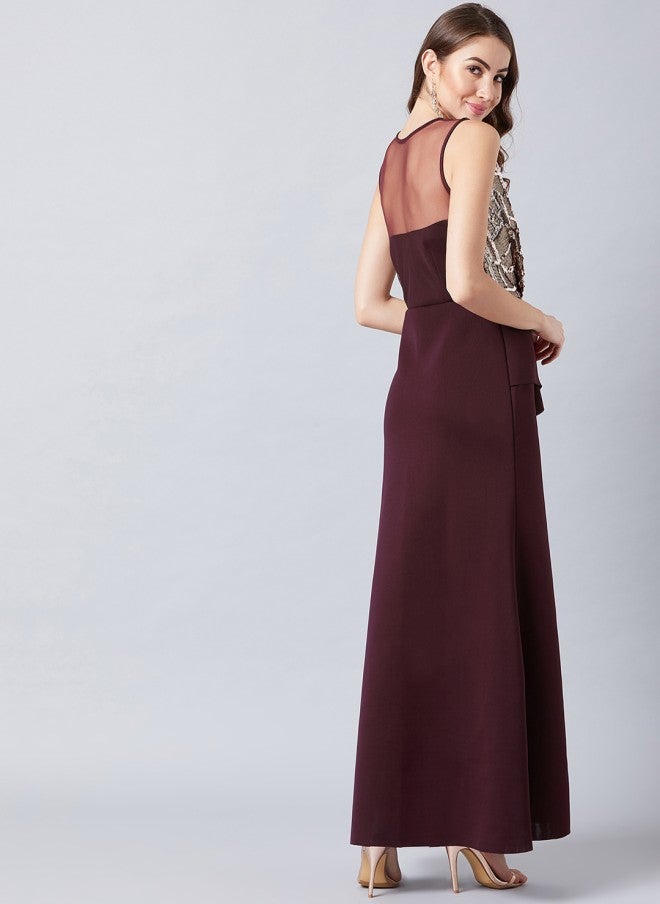 Athena Burgundy Embellished Maxi Dress for Women - Image 4