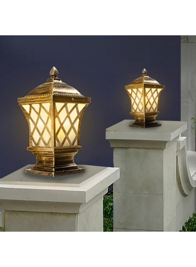 kinis Golden Antique Aluminium Casting Classic Lamp/Gate Light/Outdoor Lamp/Outdoor Light/Pillar Light at Entrance Outdoor Home, Restaurant, Office, etc. (Pack of 2, Without Bulb) - Image 2