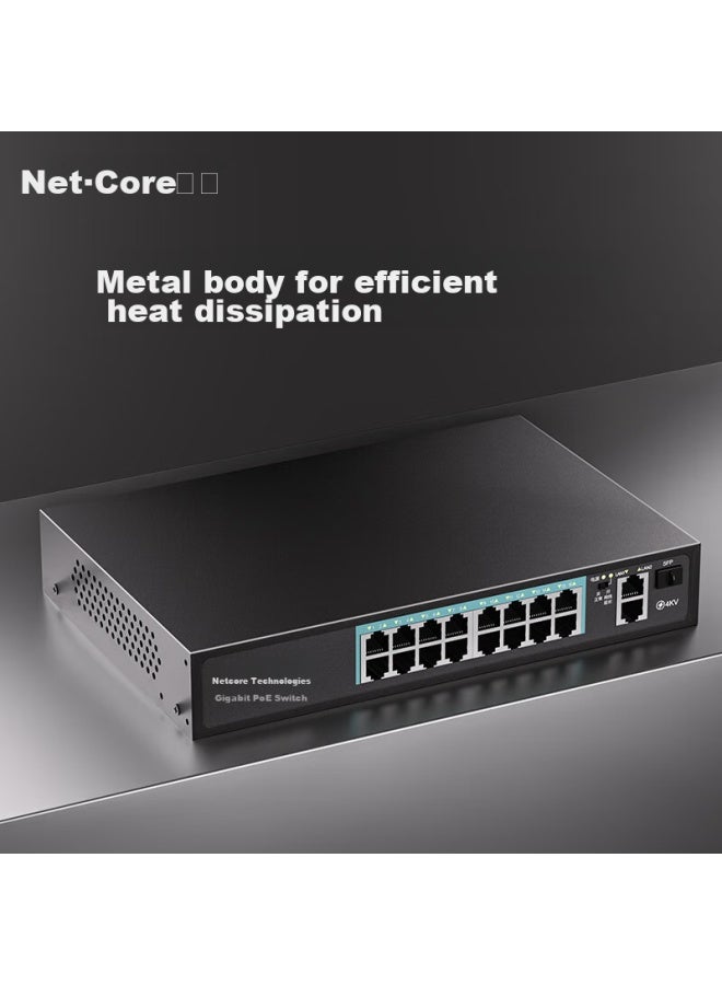 Netcore Sg18p 16-port 100mbps Poe Switch With 2 Gigabit Uplink Ports + 1 Sfp Optical Port, Unmanaged Surveillance Network Splitter, Enterprise-grade Switch - Image 3