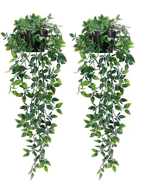 Artificial Hanging Mandala Vine Plant in Pots 2pcs with Realistic Faux Leaves Eco-Friendly Fake Hanging Plant with Pot Decor for Home and Office Indoor and Outdoor Garden Shelf