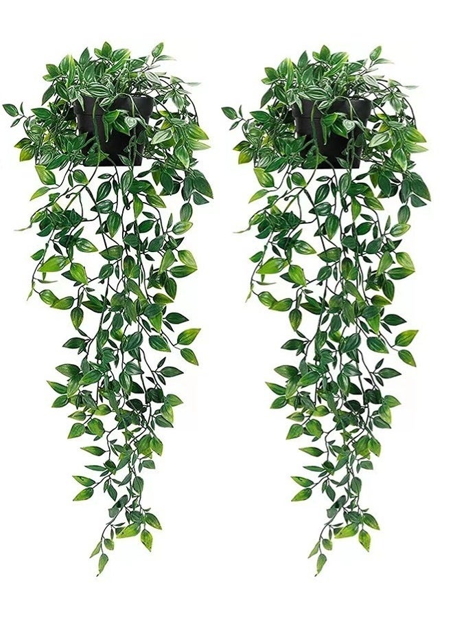 HOOPZOZA - Artificial Hanging Mandala Vine Plant in Pots 2pcs with Realistic Faux Leaves Eco-Friendly Fake Hanging Plant with Pot Decor for Home and Office Indoor and Outdoor Garden Shelf - Image 1