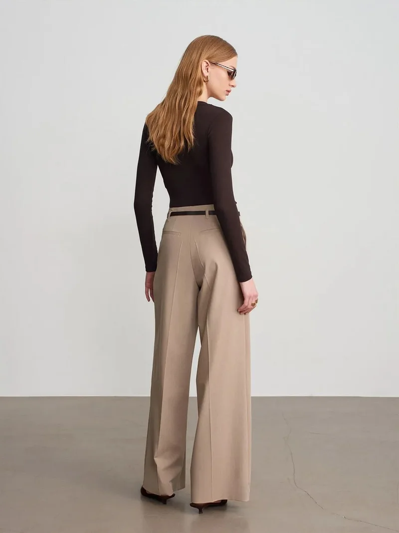 ديلفين Dilvin Women's Belted Wide-leg Crepe Trousers