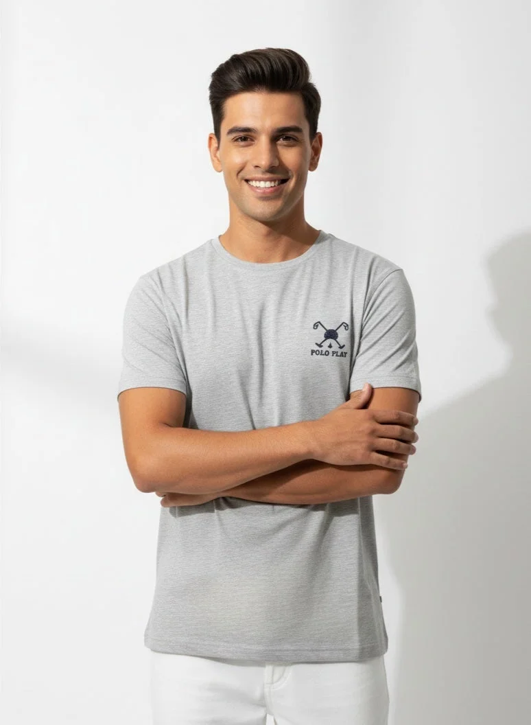 لعب البولو تيشيرت رجالي مطبوع - رمادي
