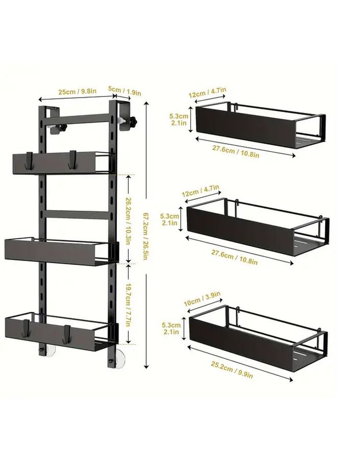 Black Adjustable 3 Tier Hanging Shower Caddy Metal Rust Resistant Bathroom Organizer - Image 4