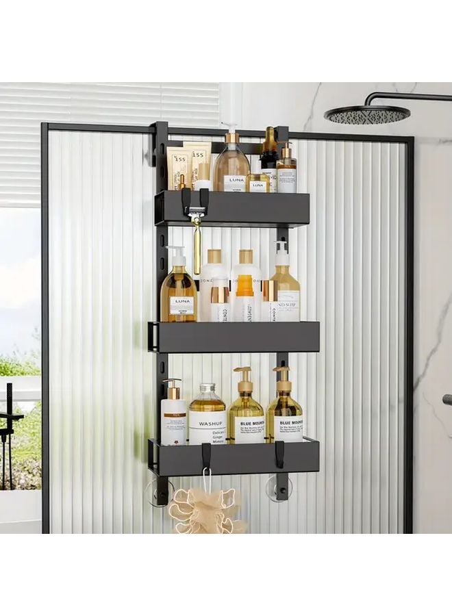 Black Adjustable 3 Tier Hanging Shower Caddy Metal Rust Resistant Bathroom Organizer - Image 2