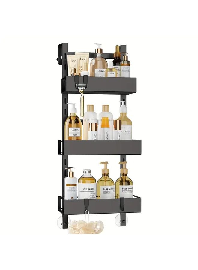 Black Adjustable 3 Tier Hanging Shower Caddy Metal Rust Resistant Bathroom Organizer - Image 3